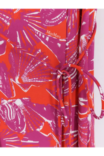 Max Mara women’s mxmcamino printed cotton dress in orange with magenta and white stylized seashell print and drawstring ties