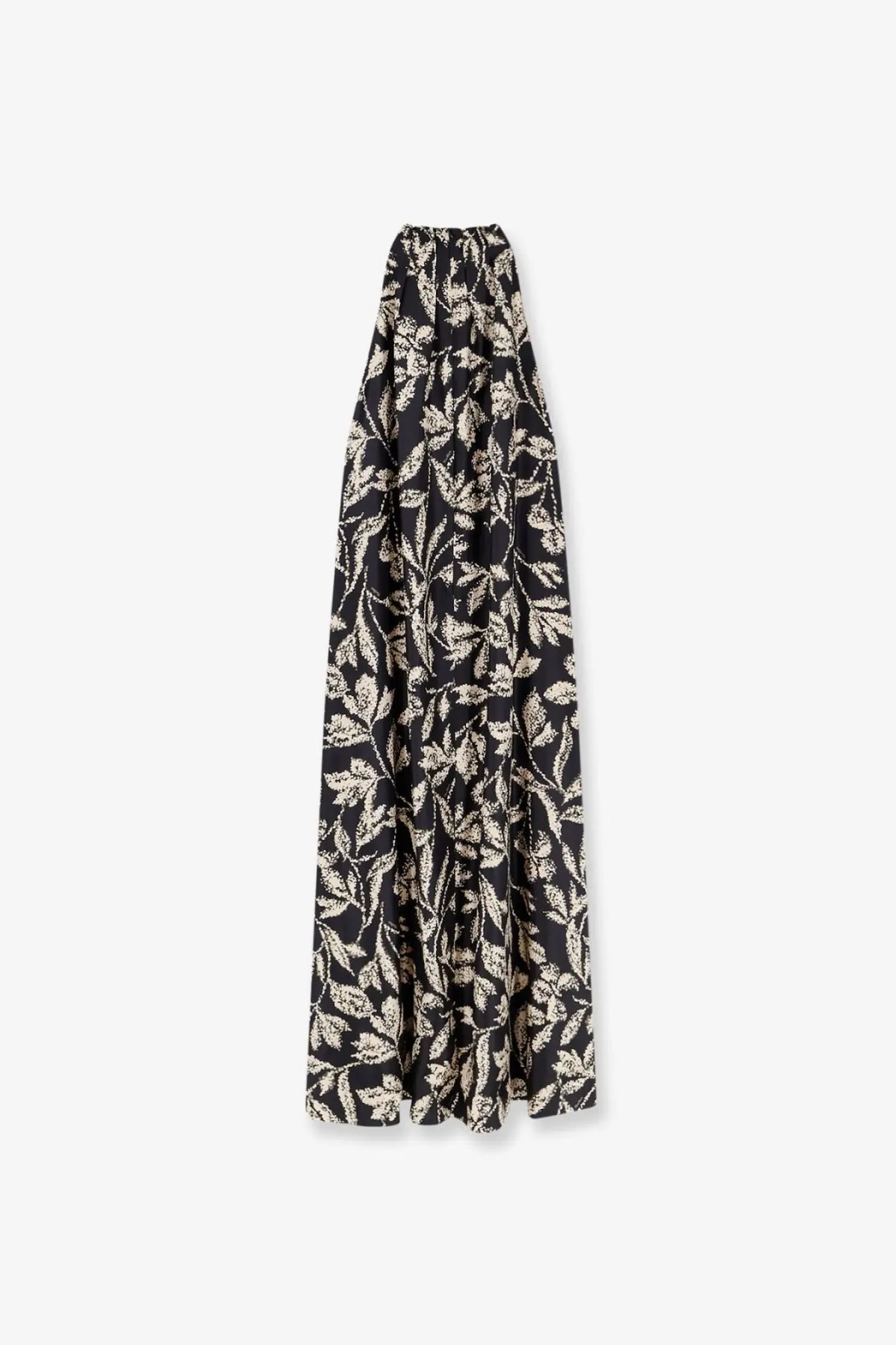 Max mara women’s mxmcartone black silk dress featuring a black maxi skirt with delicate cream leaf pattern