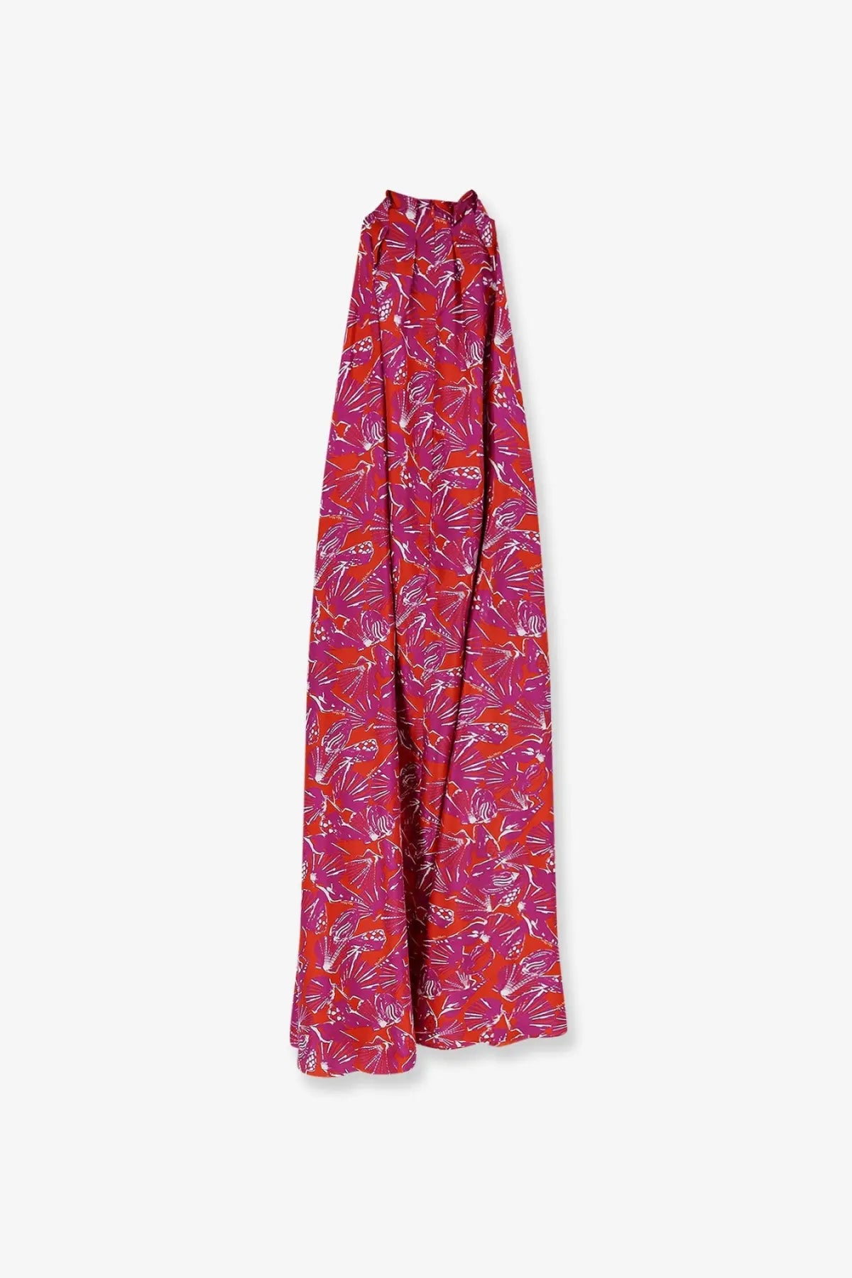 Max mara womens mxmcartone silk long dress orange halter neck maxi dress in vibrant magenta and orange with white leafy pattern