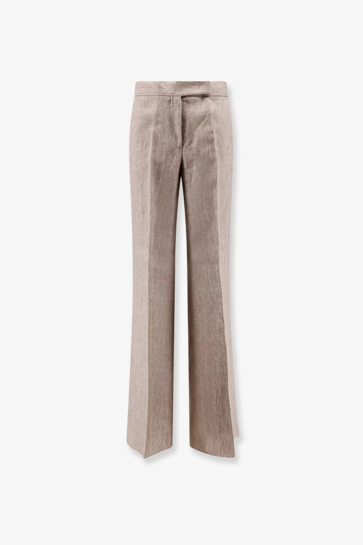 Max Mara women’s mxmdeserto beige linen trousers with a subtle textured weave and straight-leg cut