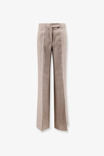 Max Mara women’s mxmdeserto beige linen trousers with a subtle textured weave and straight-leg cut