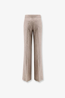 Max mara women’s mxmdeserto beige linen trousers with wide-leg fit and subtle textured pattern