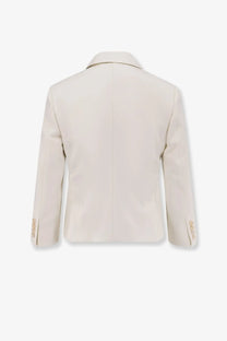 Cream-colored max mara women’s mxmdorico stretch virgin wool blazer with structured back and tonal buttons
