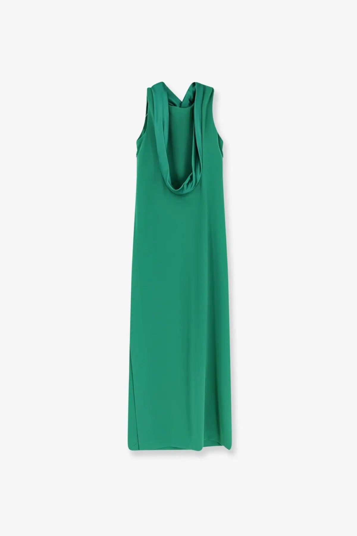 Max Mara women’s green sleeveless maxi dress with draped neckline and subtle side slits for elegant occasions