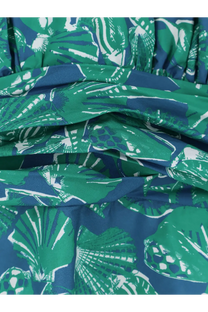 Max Mara women’s mxmebella printed cotton dress in vibrant green and navy blue with bold white seashell print