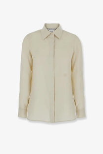 Max Mara women’s mxmfalasco vissuto linen shirt beige with long sleeves classic collar and subtle front pocket