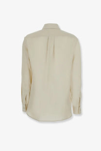 Beige linen long-sleeved button-up shirt with subtle back pleat and finished cuffs by Max Mara women’s Mxmfalasco vissuto