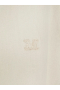 Max Mara women’s mxmfalasco vissuto linen shirt beige with subtle cream embroidered M logo on textured fabric
