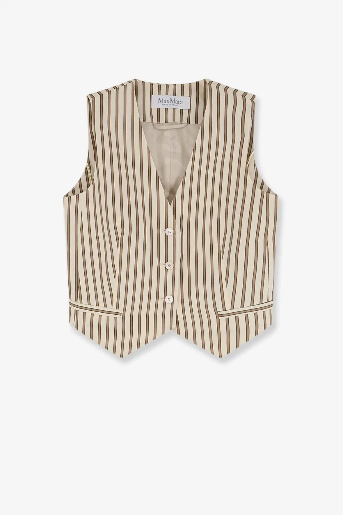 Max mara women’s mxmfauno beige striped vest with button-front closure made of cotton and silk