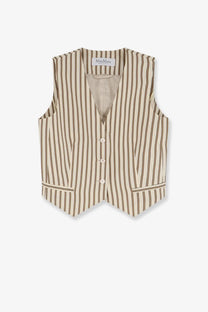 Max mara women’s mxmfauno beige striped vest with button-front closure made of cotton and silk