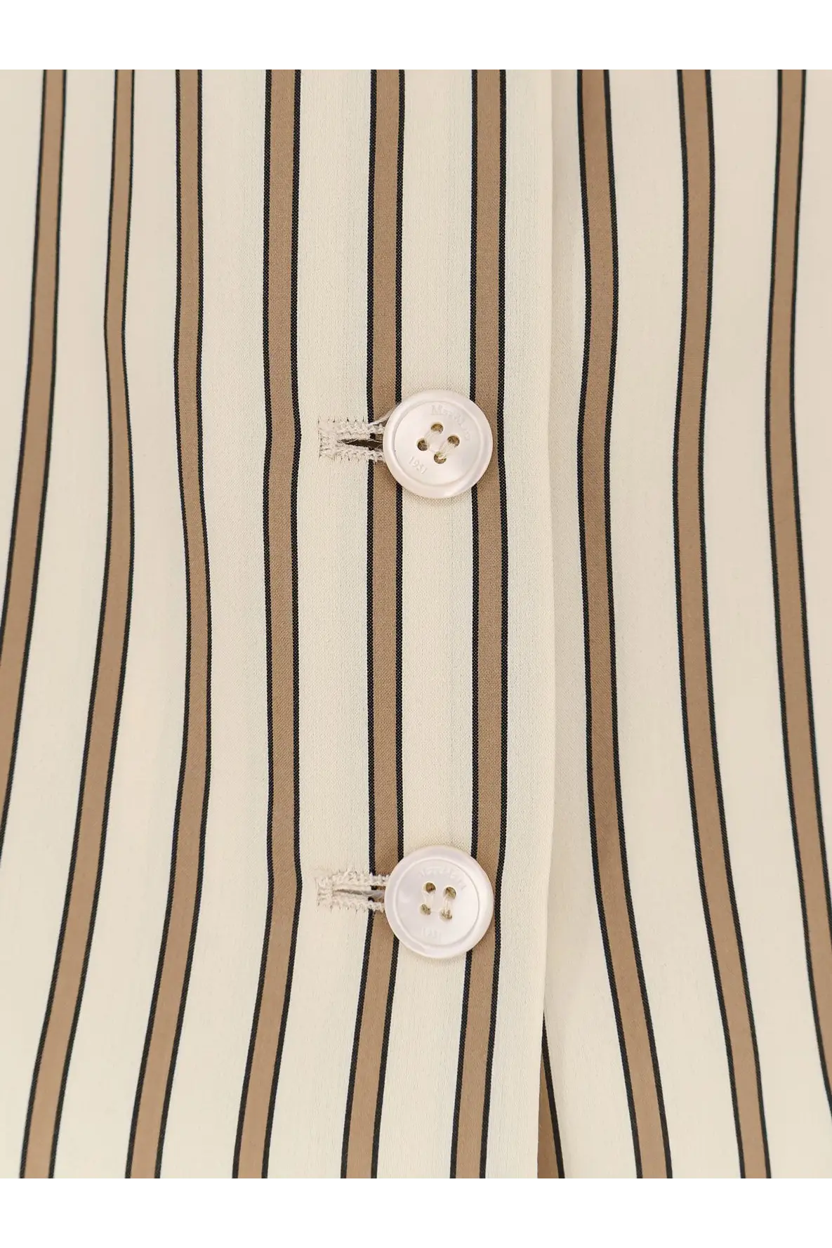 Max Mara women’s mxmfauno striped cotton and silk vest beige with white buttons on a cream and taupe striped shirt