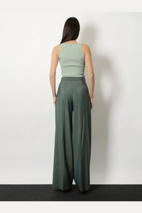 Max mara women’s mxmgiallo high-waisted wide-leg trousers in dark olive green virgin wool and silk with subtle pleats