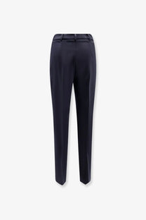 Max mara women’s mxmgiglio navy blue tailored virgin wool trousers with sleek straight-leg cut and subtle pleats at waistband