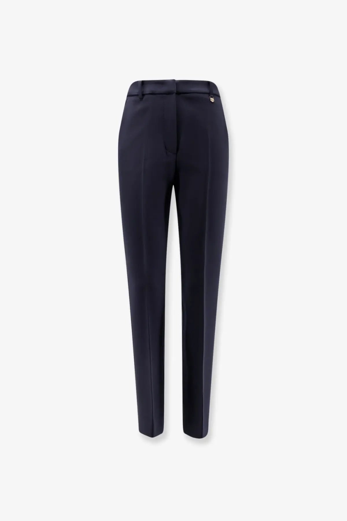 Max Mara women’s mxmgiglio navy blue tailored virgin wool trousers with sleek straight-leg cut and subtle pleats at waistband