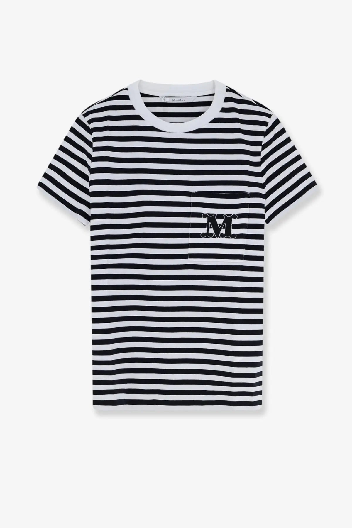 Black and white striped cotton short-sleeved t-shirt with chest pocket and embroidered m logo by Max Mara Women’s Mxmoboli