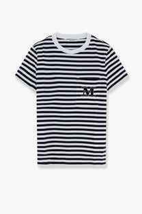 Black and white striped cotton short-sleeved t-shirt with chest pocket and embroidered m logo by Max Mara Women’s Mxmoboli