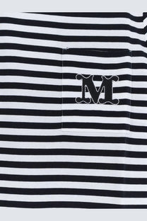 Max Mara womens Mxmoboli black and white striped cotton t-shirt with stitched pocket and embroidered m logo