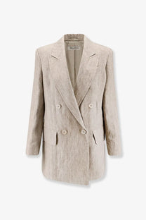 Beige linen-blend double-breasted blazer with subtle texture and cream-colored buttons from max mara women