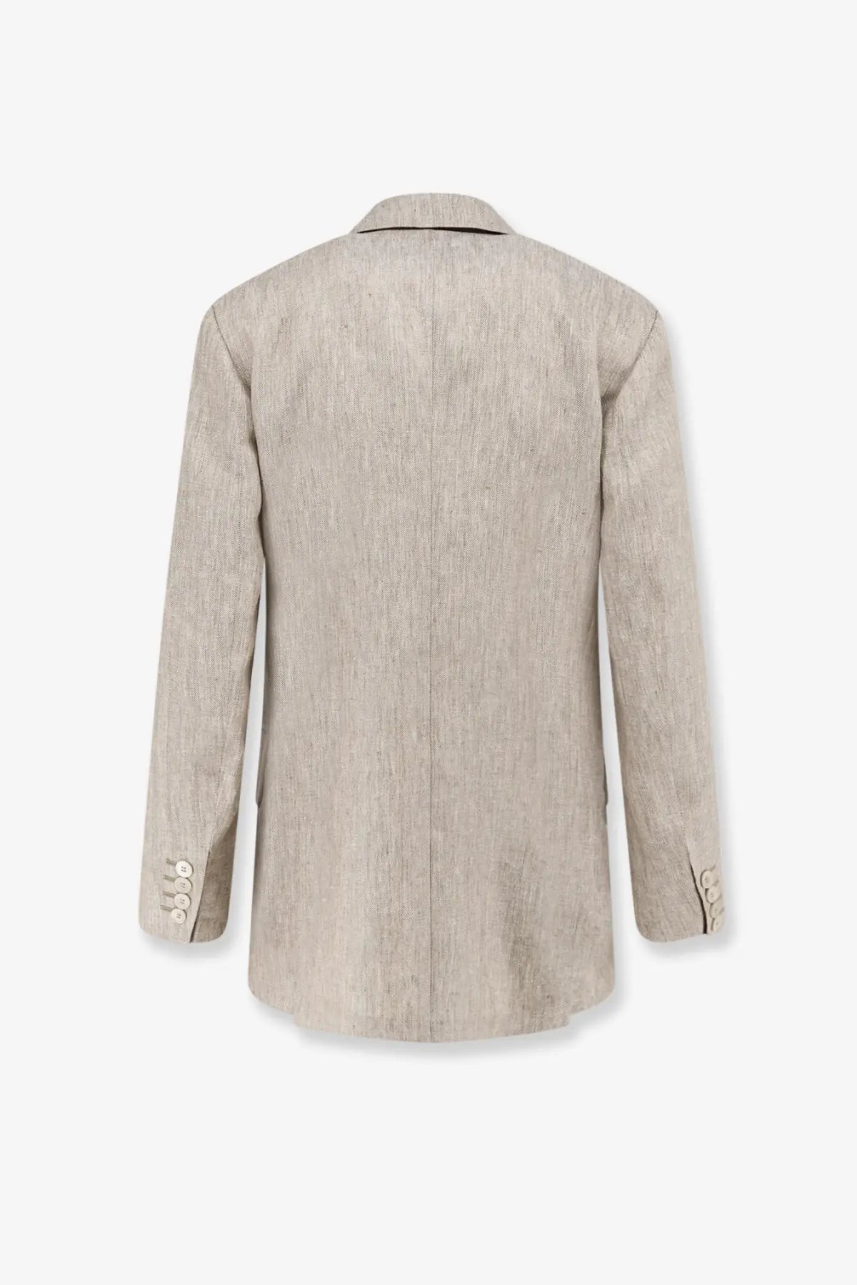 Max Mara women’s mxmolimpia beige linen blazer with subtle textured weave and classic notched collar