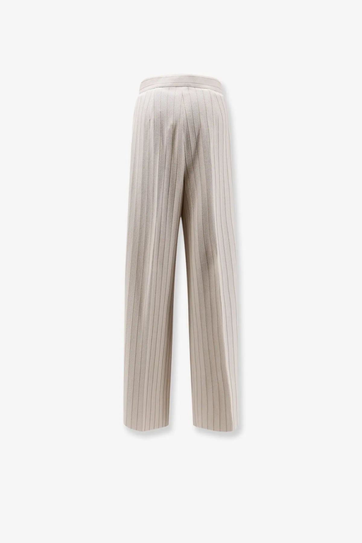 Beige pinstripe wide-leg cotton trousers with high waist and subtle vertical texture by Max Mara women’s Mxmosso