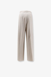 Beige pinstripe wide-leg cotton trousers with high waist and subtle vertical texture by Max Mara women’s Mxmosso