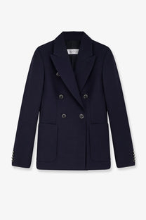 Navy blue Max Mara womens double-breasted virgin wool blazer with silver buttons and cuff embellishments