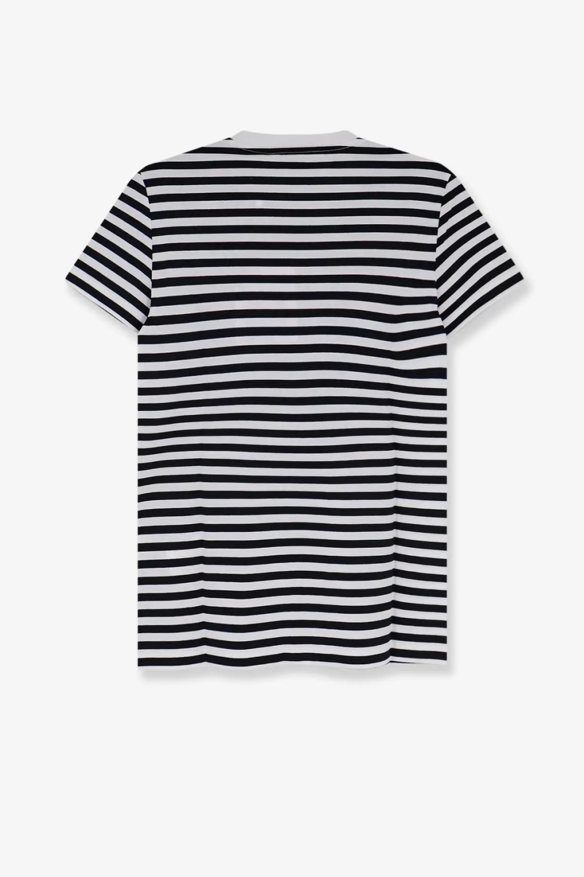 Max Mara women’s Mxmruta cotton shirt black with black and white horizontal stripes and short sleeves with crew neck