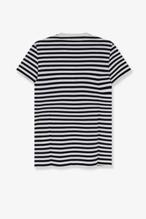 Max Mara women’s Mxmruta cotton shirt black with black and white horizontal stripes and short sleeves with crew neck