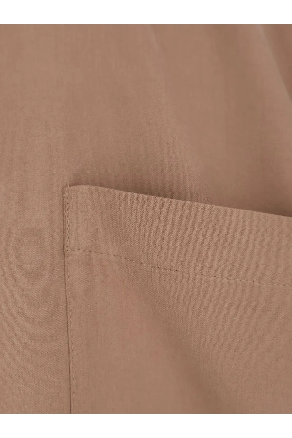 Tan fabric pocket with neat stitching and subtle texture on max mara womens mxmsiamese silk beige shirt