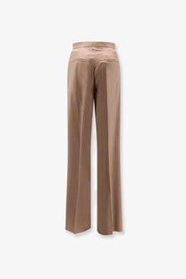 Beige virgin wool wide-leg trousers with a sleek high waist and subtle back pockets by max mara shown from the back