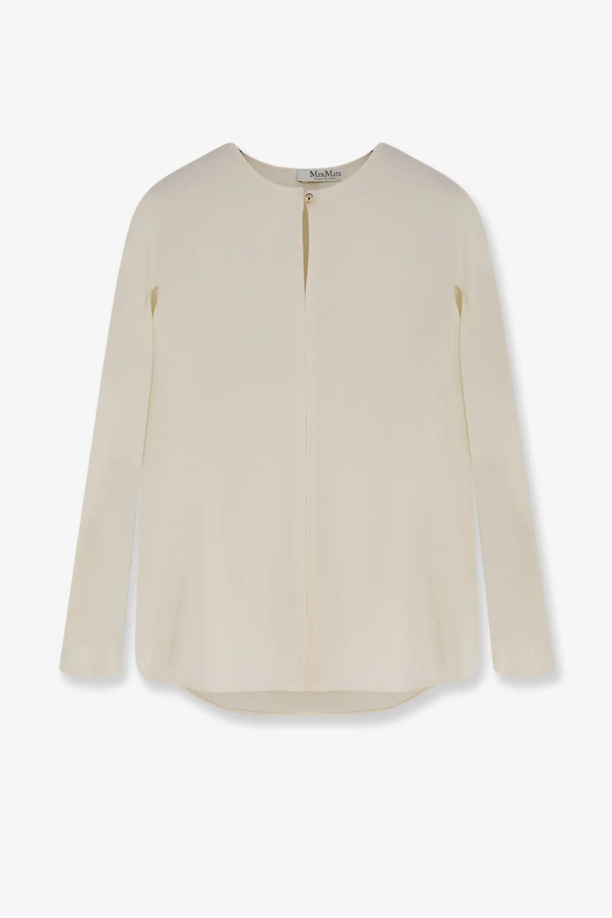 Max Mara women’s mxpmitico cream silk shirt with long sleeves subtle sheen and central front zipper detail