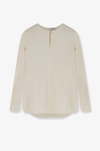 Max Mara women’s mxpmitico cream silk shirt with long sleeves subtle sheen and central front zipper detail