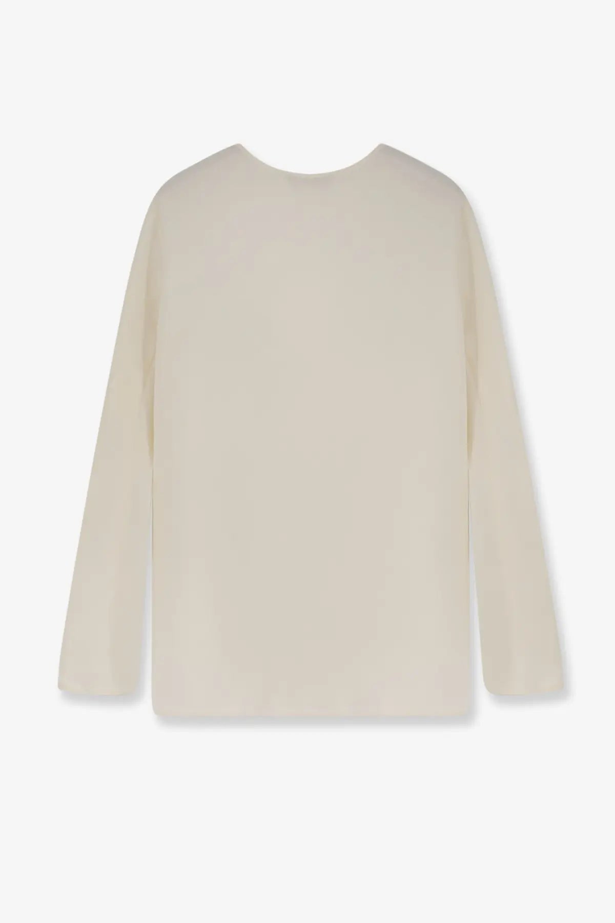 Cream-colored long-sleeved stretch silk knit top with round neckline from max mara womens mxpmitico collection