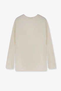 Cream-colored long-sleeved stretch silk knit top with round neckline from max mara womens mxpmitico collection