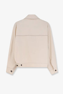 Beige cropped max mara women’s mxpnettare jersey jacket with subtle stitching and dark metal buttons