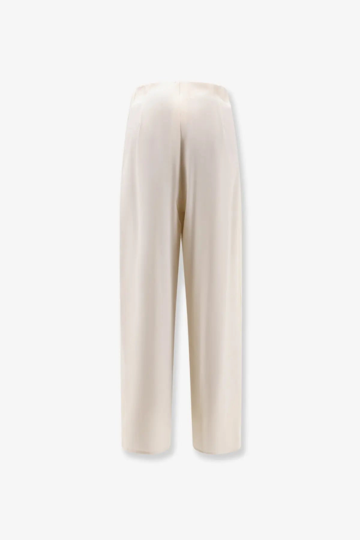 Cream-colored high-waisted wide-leg silk trousers with a smooth satin finish from max mara womens mxppalude collection