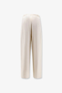 Cream-colored high-waisted wide-leg silk trousers with a smooth satin finish from max mara womens mxppalude collection