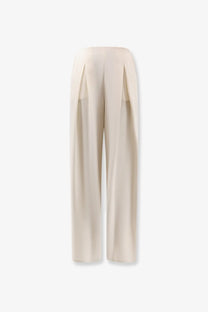 Max mara women’s mxppalude silk trousers white cream wide-leg with sleek pleated waistband and smooth fabric