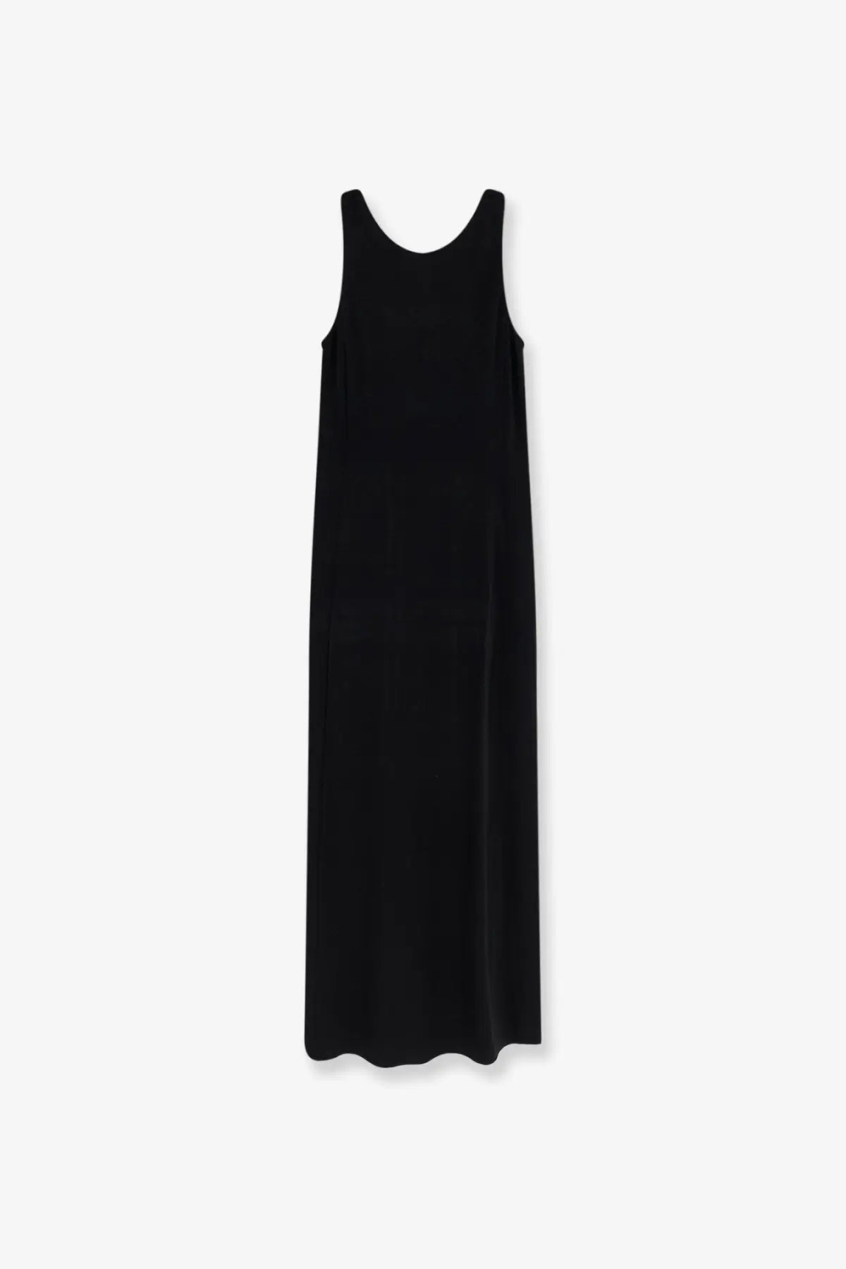 Black sleeveless maxi dress by Max Mara with a simple flowing silhouette made of stretch viscose fabric