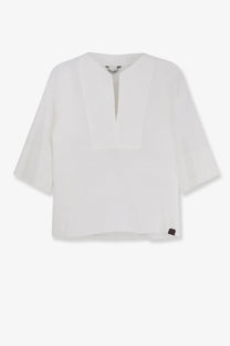 Max Mara women’s mxpsospiro lightweight white linen and viscosa blouse with subtle sheen and three quarter sleeves