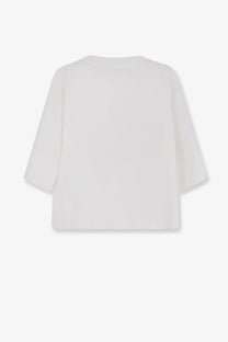 Max Mara women’s mxpsospiro white linen and viscosa shirt with three quarter sleeves and relaxed fit