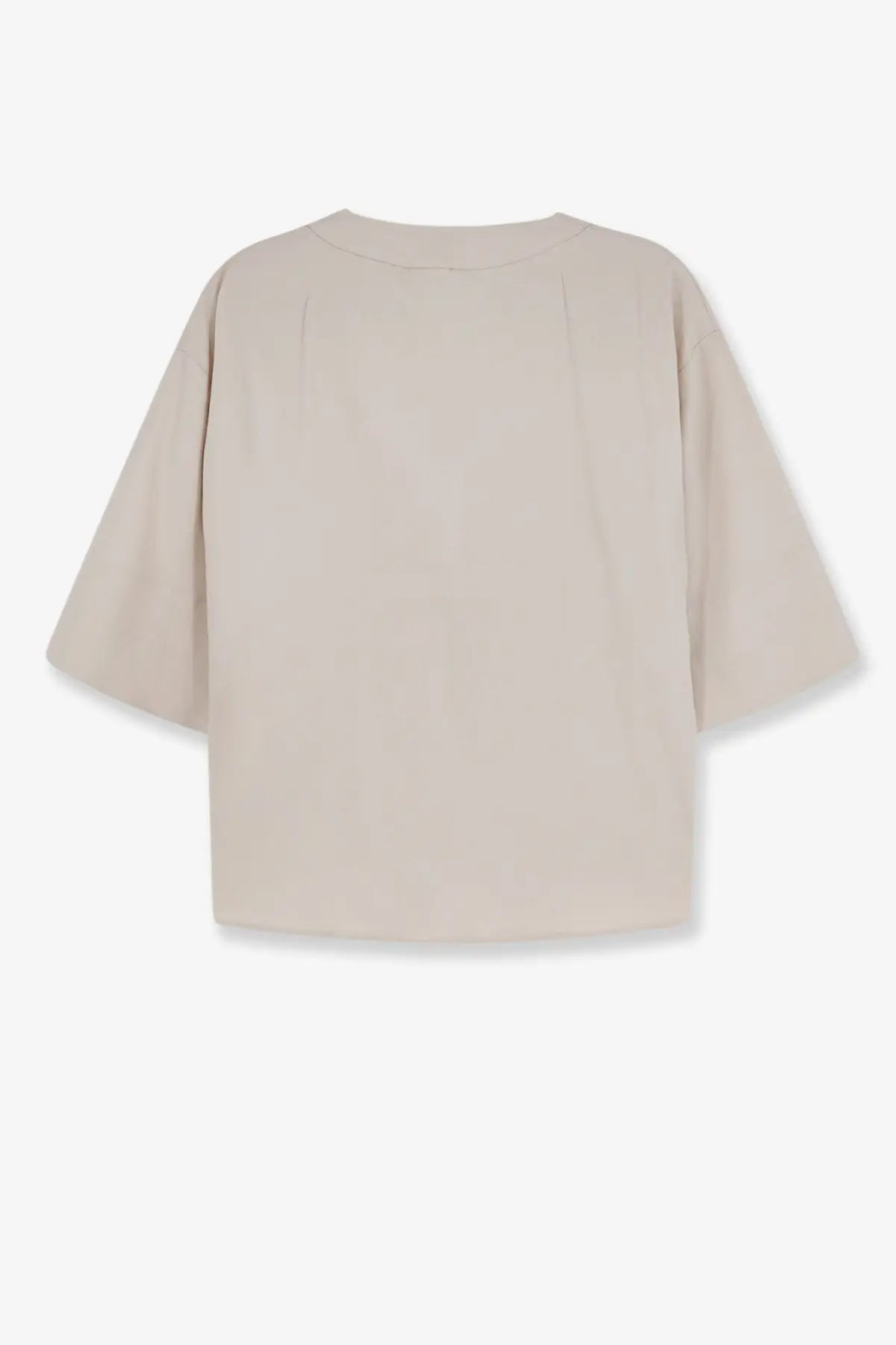 Beige oversized short sleeved linen and viscose shirt with relaxed fit and subtle back pleats by max mara women’s mxpsospiro