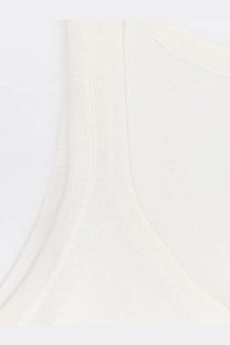 Cream-colored ribbed cotton fabric strap with smooth seamless finish on max mara women’s mxpumano white tank top