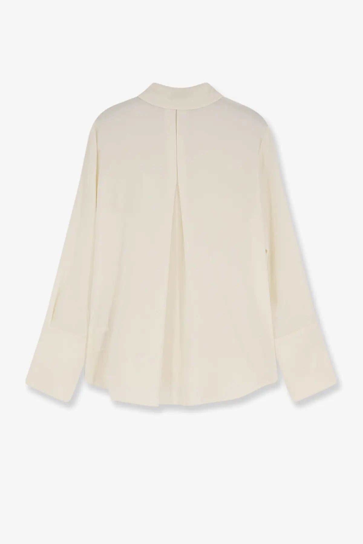 Max mara women’s mxpvoliera stretch silk shirt white cream-colored long-sleeved blouse back with vertical seam