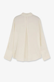 Max mara women’s mxpvoliera stretch silk shirt white cream-colored long-sleeved blouse back with vertical seam