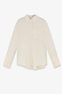 Max Mara women’s Mxpvoliera stretch silk shirt white cream long-sleeved button-up blouse with classic collar and pleats