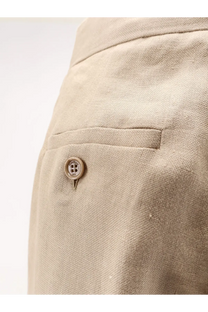 Max Mara women’s mxsbig beige linen trousers with subtle woven texture and matching beige button on front pocket