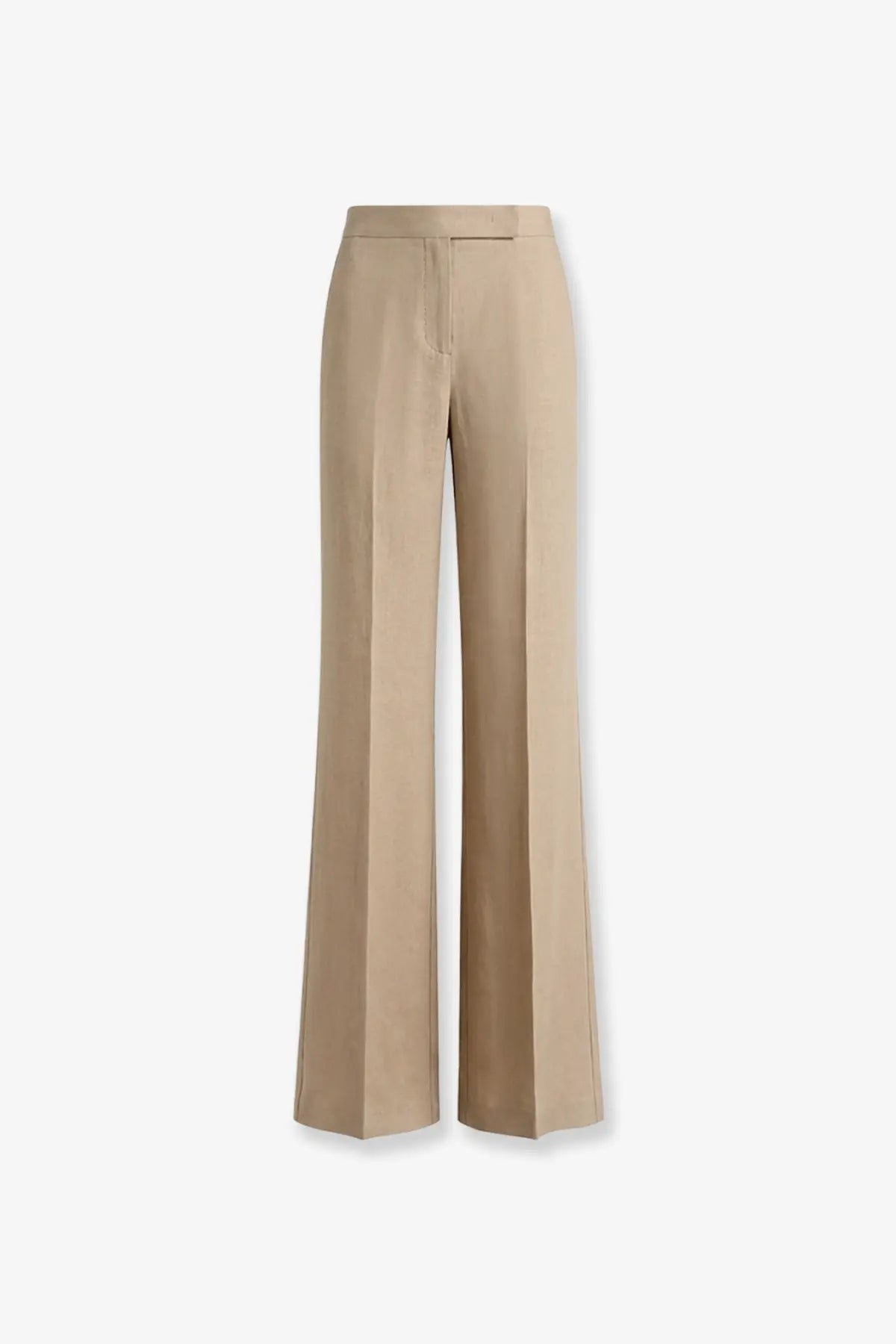 Max Mara women’s Mxsbig beige linen wide-leg trousers with sleek tailored fit and clean vertical seams