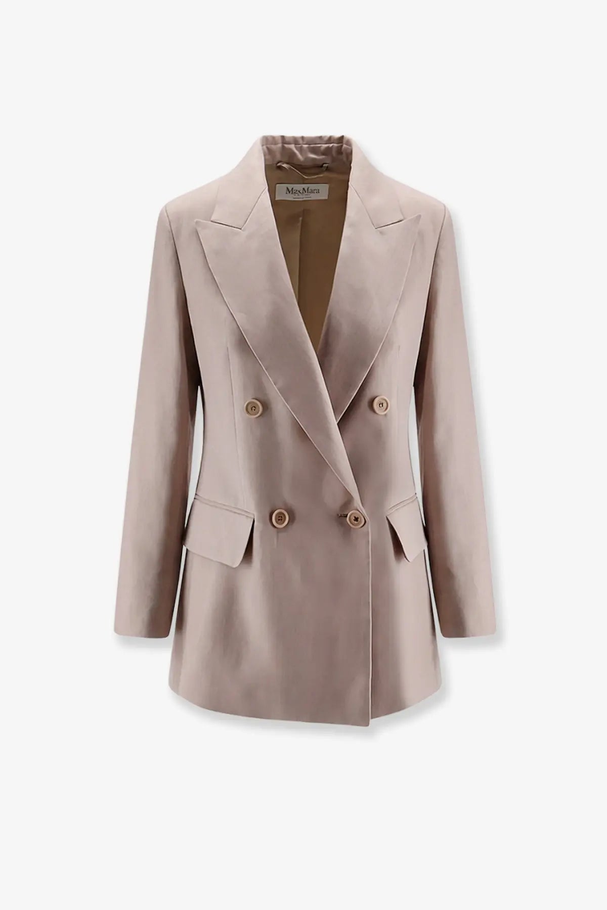 Max Mara women’s mxsfeltro silk beige double-breasted blazer with structured silhouette and matching buttons