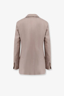 Max Mara women’s Mxsfeltro silk blazer beige with structured fit and subtle buttoned cuffs